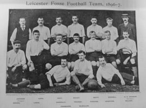 Harry Trainer sits in the middle seat in the middle row among his teammates at Leicester Fosse in November 1896.