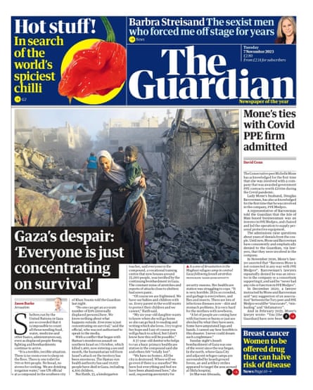 Guardian front page, Tuesday 7 November 2023