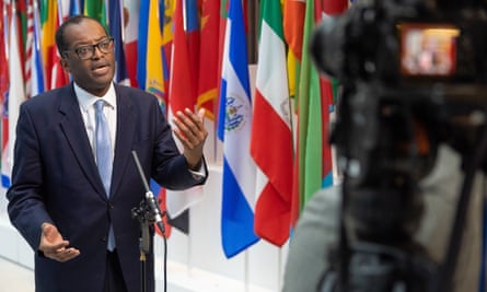 Former chancellor Kwasi Kwarteng being interviewed by the BBC in Washington last month.