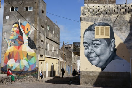 An Évora mural on a building in Ribeira Grande, Santo Antao, Cape Verde.