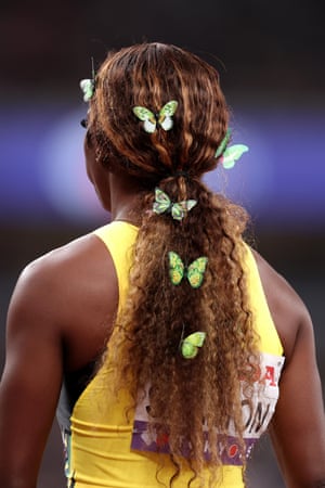 Shiann Salmon of Jamaica prepares for the women’s 800m hurdles final.
