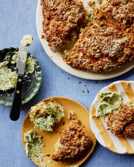 Thomasina Miers’ courgette soda breadstuff pinch pickled chilli butter.