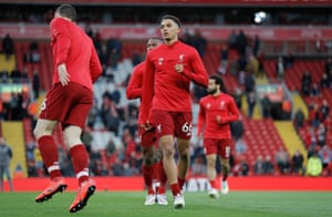 Trent Alexander-Arnold warms up before Liverpool’s Premier League match against Huddersfield at Anfield in April 2019.