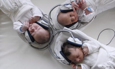 Babies sleeping with headphones on.