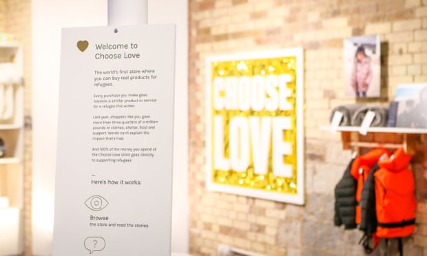 A sign inside the charity pop-up