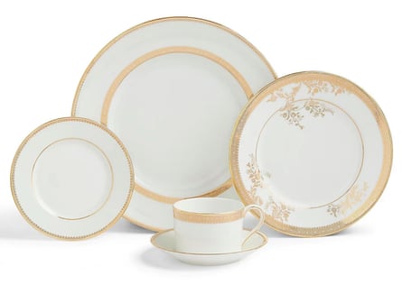 white and gold plates