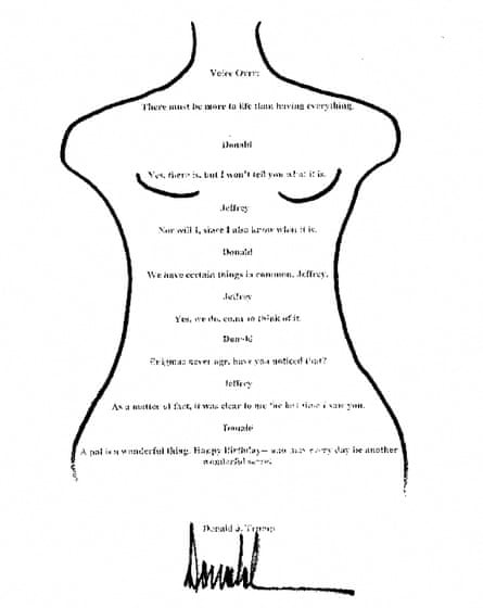 A birthday letter that Donald Trump allegedly wrote to the sex offender Jeffrey Epstein.