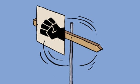 Illustration of black fist on a weather vane