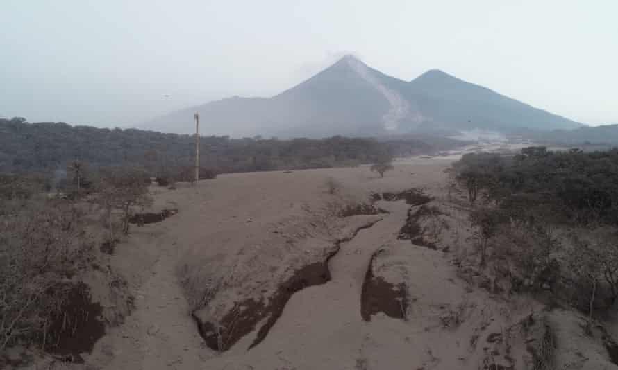 The ash-covered landscape in the aftermath of the eruption of Volcan de Fuego in Guatemala.