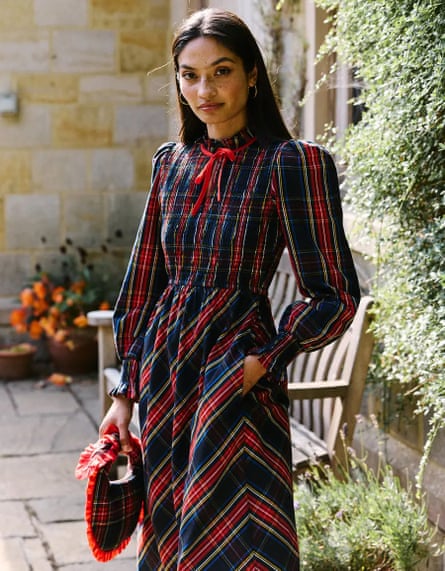 Pink City Prints Midnight Tartan Izzy Dress Dark Blue & Red Cotton Hand-Loomed Dress