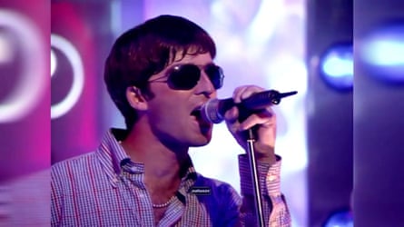 Noel Gallagher mimes on Top of the Pops.