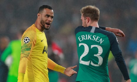 The frustration shows as Michel Vorm talks to Christian Eriksen after Tottenham’s 2-2 draw at PSV Eindhoven