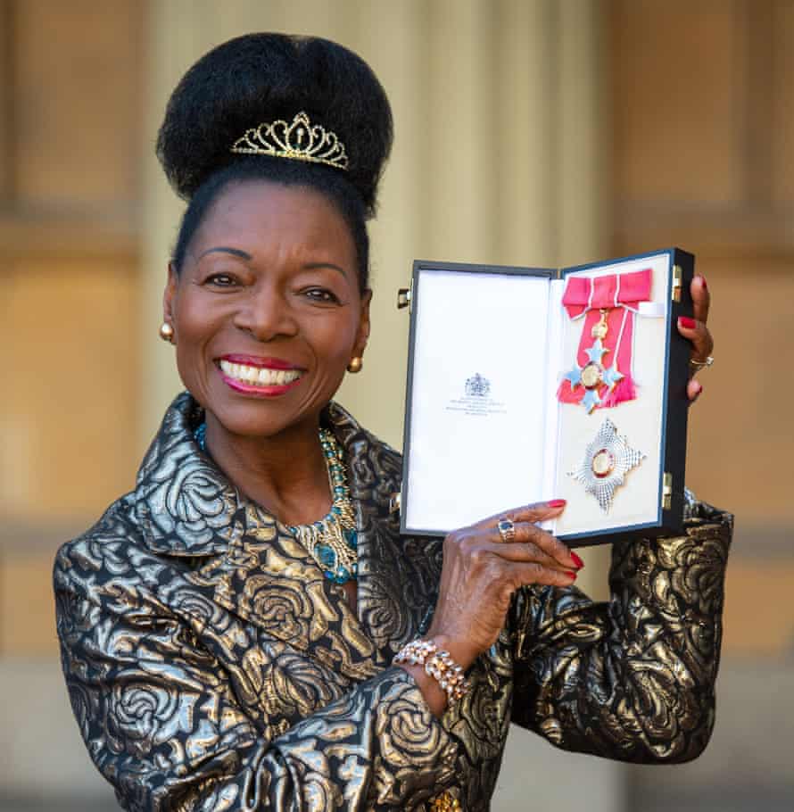 Floella Benjamin with her Dame Commander medal.