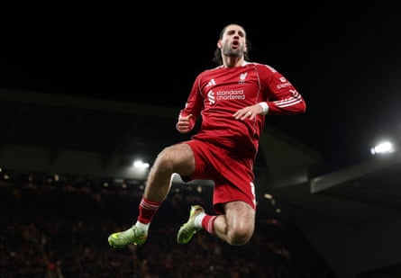 Dominik Szoboszlai celebrates scoring for Liverpool against Brighton in February