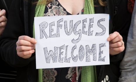Refugees welcome sign