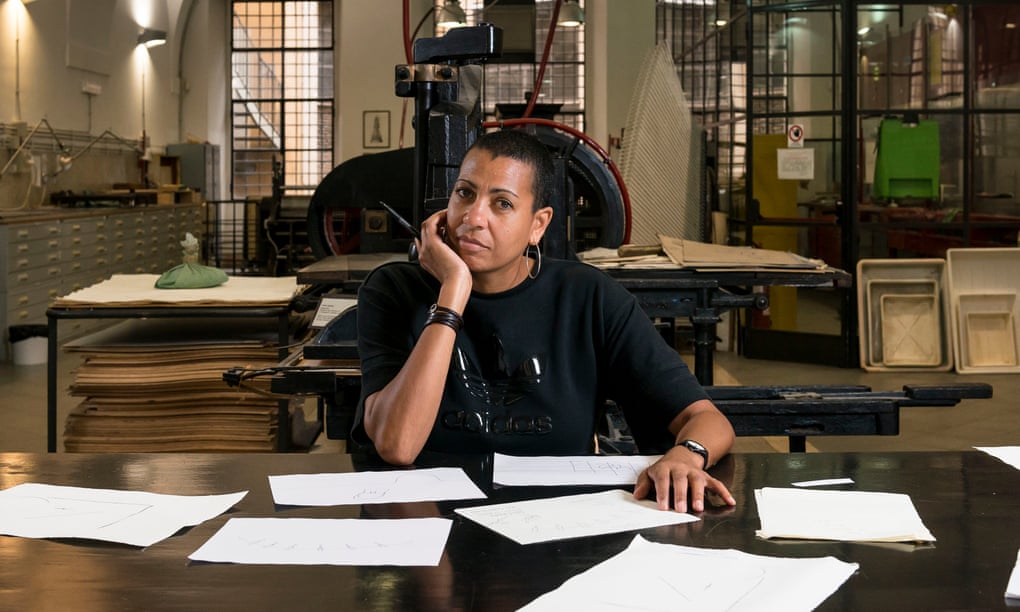 Helen Cammock at the engraving laboratory of Istituto Centrale della Grafica, Rome.