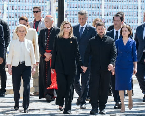 European Commission president Ursula Von der Leyen, Ukrainian first lady Olena Zelenska, Ukrainian president Volodymyr Zelenskyy, and president of Moldova Maia Sandu in Kyiv earlier today.