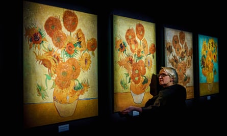 Van Gogh’s Sunflower oil paintings at the Alive experience at the Propyard in Bristol, 2022.