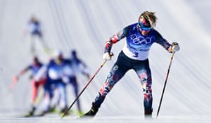 Therese Johaug competes during the Cross-Country Skiing Women’s 7.5km + 7.5km Skiathlon.