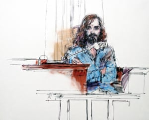 Charles Manson on stand in 1970 by Bill Robles