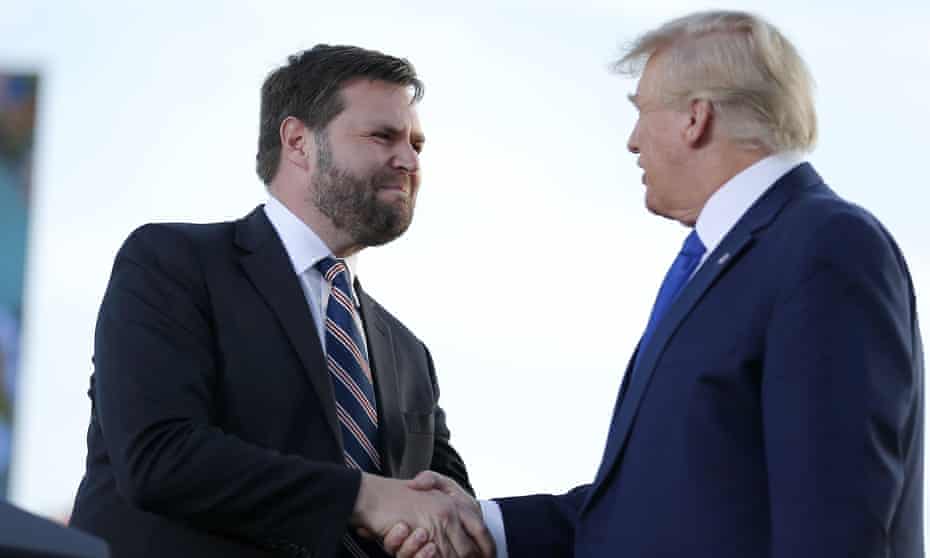 ‘JP, right? JD Mandel.’ Donald Trump greets JD Vance, the candidate he has endorsed in a Republican Senate primary, in Ohio last month.
