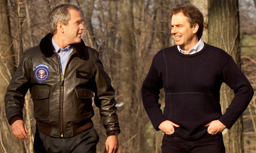 George W. Bush and Tony Blair at Camp David in 2001.