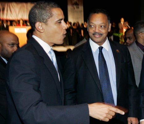 Then Democratic presidential hopeful Sen. Barack Obama and the Rev. Jesse Jackson are seen at the Dr. Martin Luther King Jr. Scholarship Awards Breakfast in Chicago in 2007.
