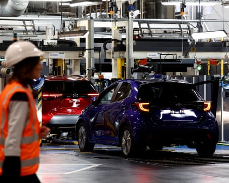 Toyota Yaris Cross and Yaris 4 cars are pictured on the assembly line at the Toyota Motor Manufacturing France (TMMF) plant in France.