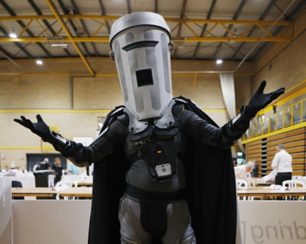 Jon Harvey, dressed as the satirical character Count Binface, poses