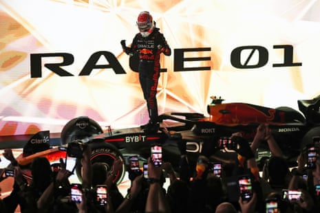 Verstappen merayakan di parc ferme.