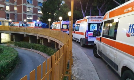 Ambulances queue up outside of the Covid-19 hospital in Partinico, Sicily.