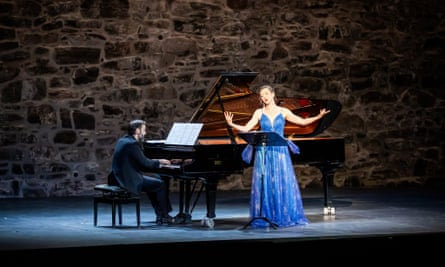 Soprano Lisette Oropesa and pianist Rubén Fernández Aguirre performing at Savonlinna’s opera festival on 9 July 2023.