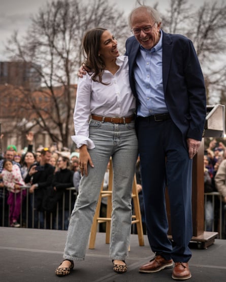 With Alexandria Ocasio-Cortez at a rally in Denver, Colorado, in March.