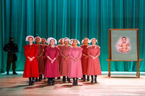 Kate Lindsey (Offred), left, and chorus in The Handmaid’s Tale at the Coliseum.
