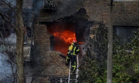 A residential building hit by a Russian missile strike in Kyiv.