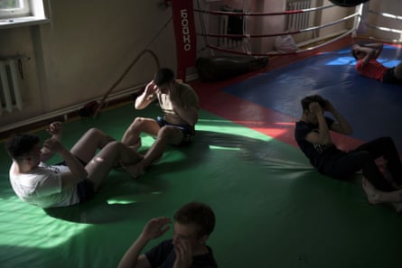 Nationalists attend a martial arts training session in Kiev