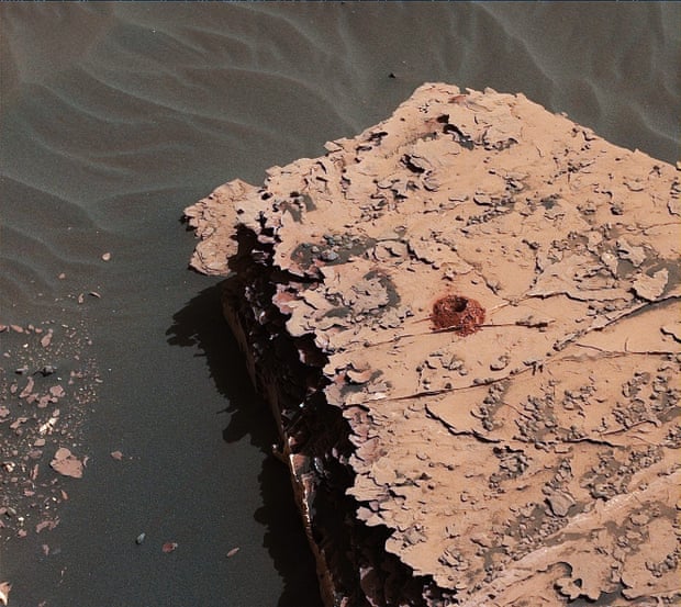 An image from 23 May 2018 shows how Nasa’s Mars Curiosity rover successfully drilled a hole in a target called “Duluth”.