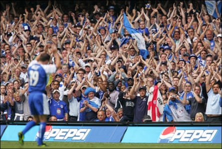 Dennis Wise applauds the Millwall fans at the FA Cup final in 2004.