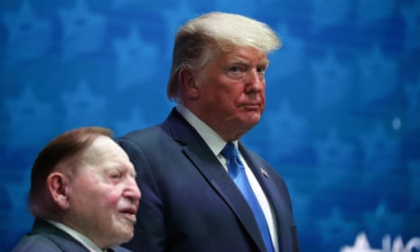 Trump with Adelson at the Israeli American Council National Summit in Florida in December last year. Adelson and his wife have developed close ties with Trump.