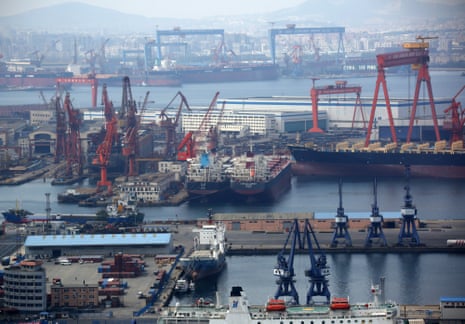Tankers are moored at the port of Dalian in Dalian, China.