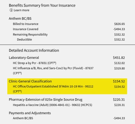 chart of hospital fees