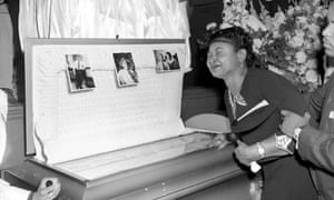 Mamie Till Mobley weeps at her son’s funeral in Chicago, 1955.