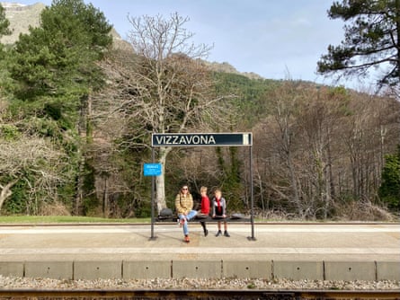 The writer and his sons at the Vizzavona train station.
