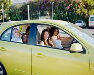 Samar, Aya, Saja, and Manar, green car, Ramat Aviv