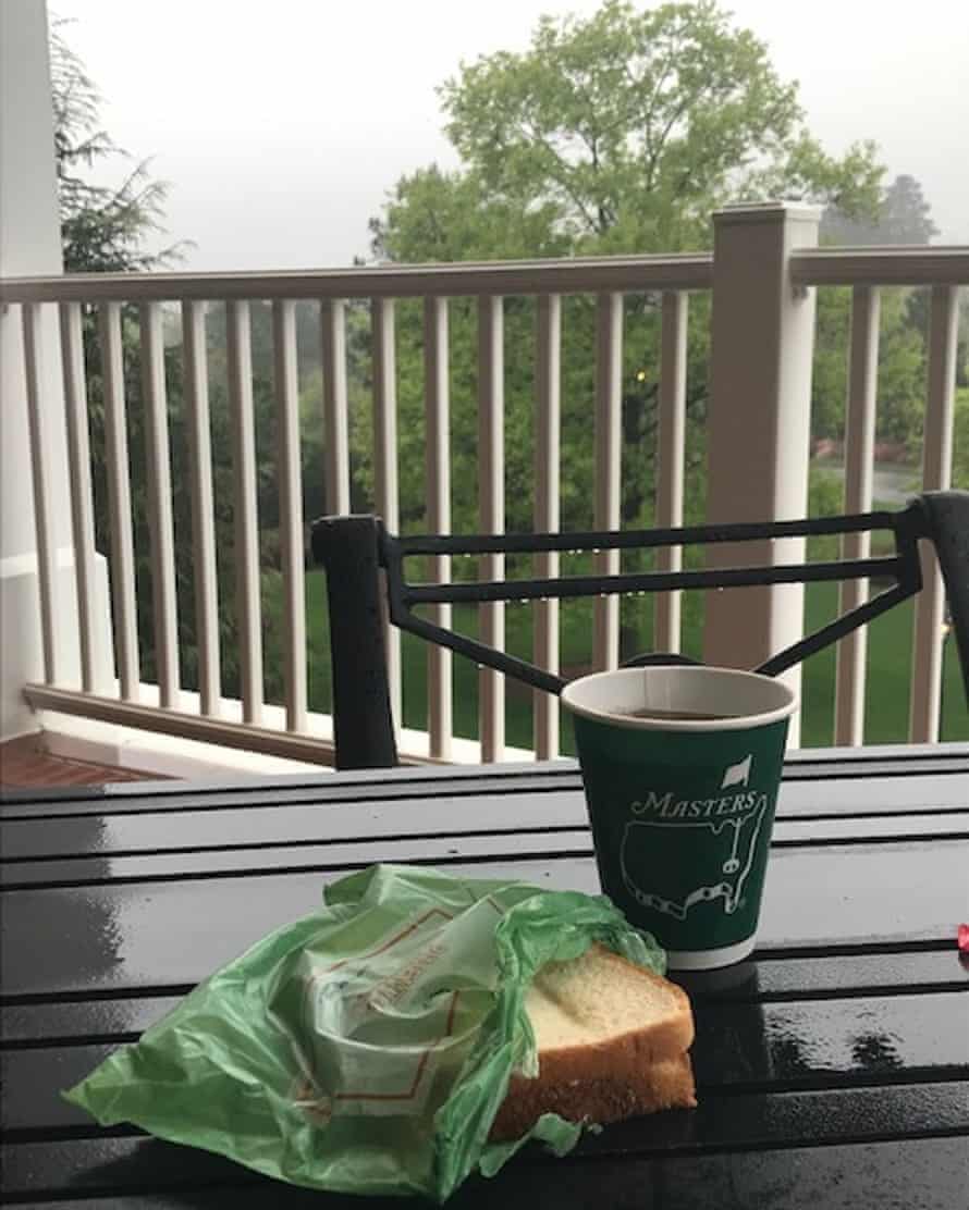 Bull’s Hard Life (#1 in an ongoing series): pimento cheese and iced tea on the veranda, but it’s raining a bit.
