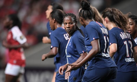 PSG’s Formiga celebrates after scoring a goal against Braga in the Women’s Champions League.