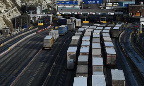 Lorries queue at the port of Dover before boarding a ferry to mainland Europe