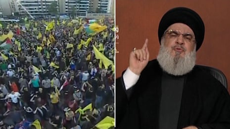 Crowds in Beirut cheer as Hezbollah leader taunts Israel in speech – video