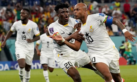 Ghana’s Andre Ayew celebrates scoring his side’s equaliser.