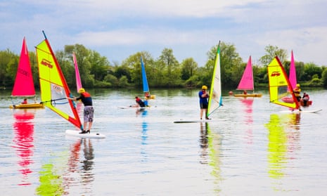 Windsurfers before the pandemic at South Cerney Outdoor Education Centre, Gloucestershire.